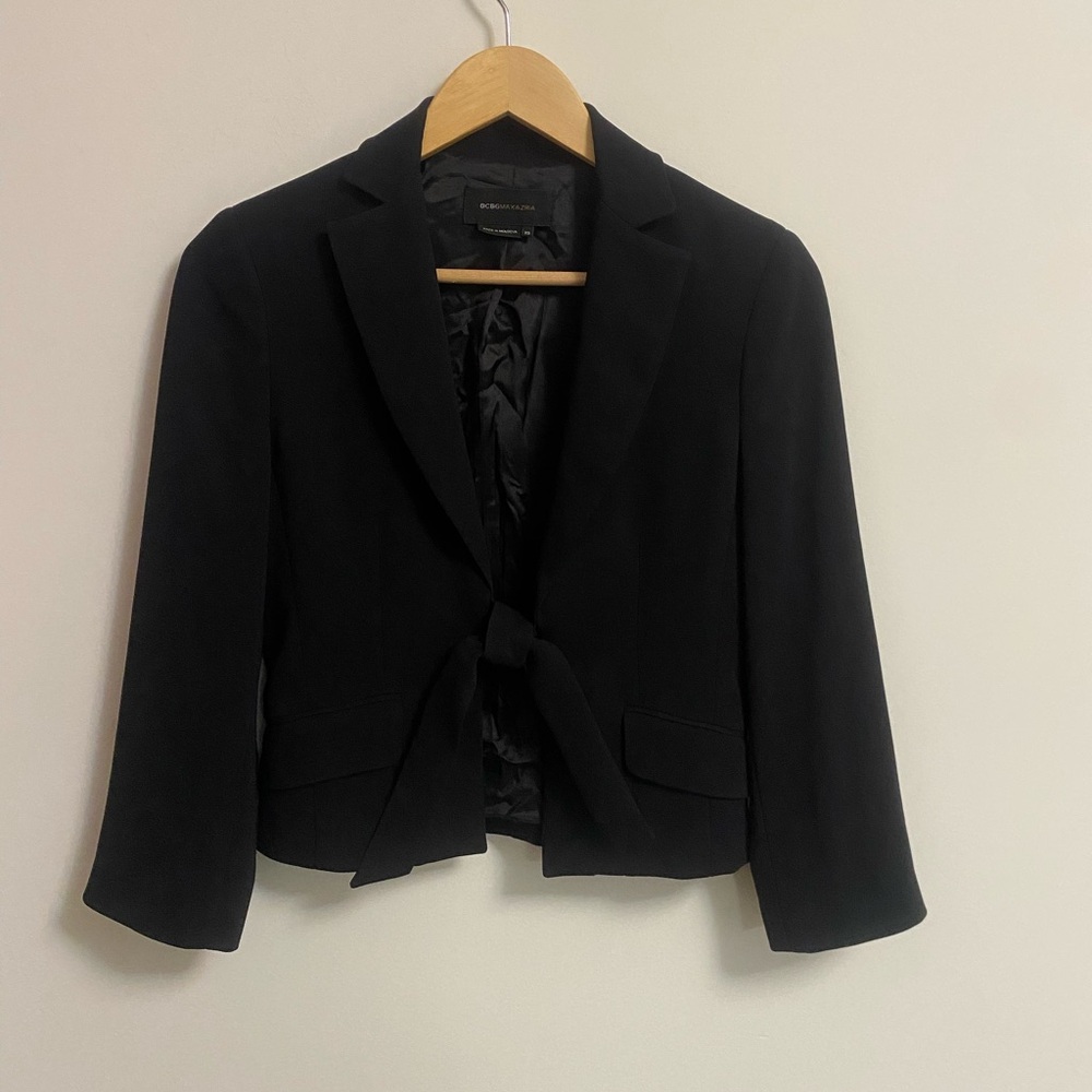 BCBGMaxAzria Black Blazer Cropped Self Tie Jacket XS - Picture 2 of 6